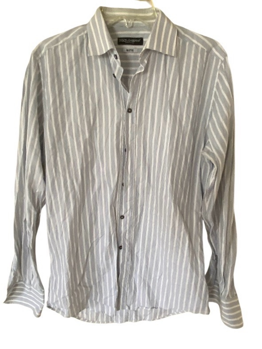 Dolce & Gabbana Martini White and Light Blue Vertical Stripe Dress Shirt size 39